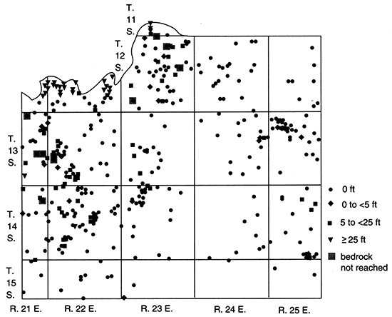 Total Pleistocene sand and gravel thickness, Johnson County.