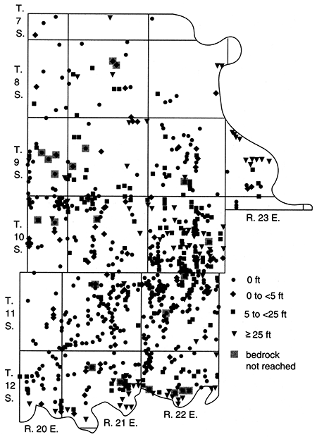 Total Pleistocene sand and gravel thickness, Leavenworth County.