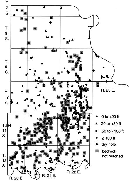 Depth to water in wells and test wells, Leavenworth County.