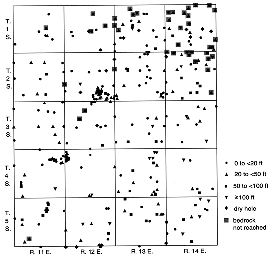 Depth to water in wells and test wells, Nemaha County.