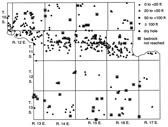 Depth to water in wells and test wells, Shawnee County.