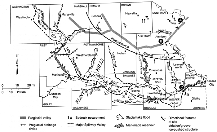 Preglacial valley and glacial limit