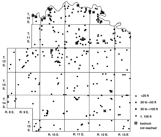 Depth to bedrock, Wabaunsee County.