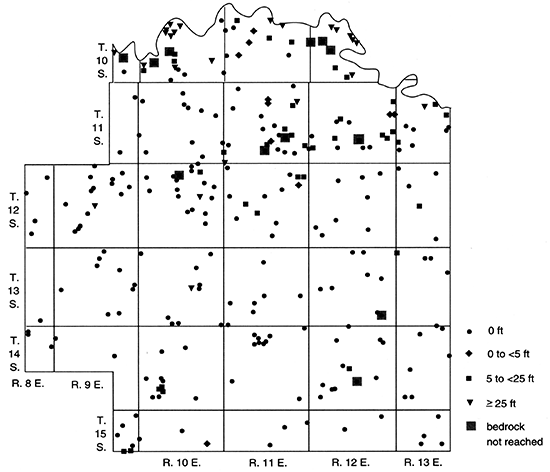 Total Pleistocene sand and gravel thickness, Wabaunsee County.