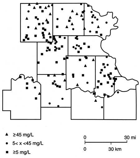 Nitrate (NO3) concentration for samples.