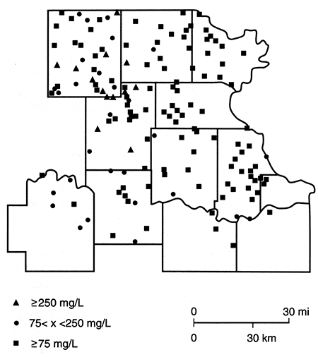 Sulfate (SO4) concentration for samples.