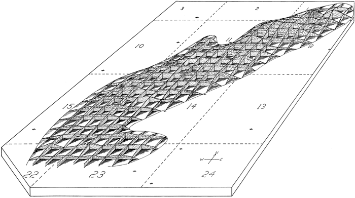 Three-D block diagram of producing sand, Madison oil field.