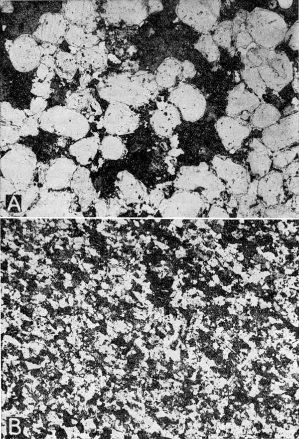 Black and white photomicrographs of shoestring sands.