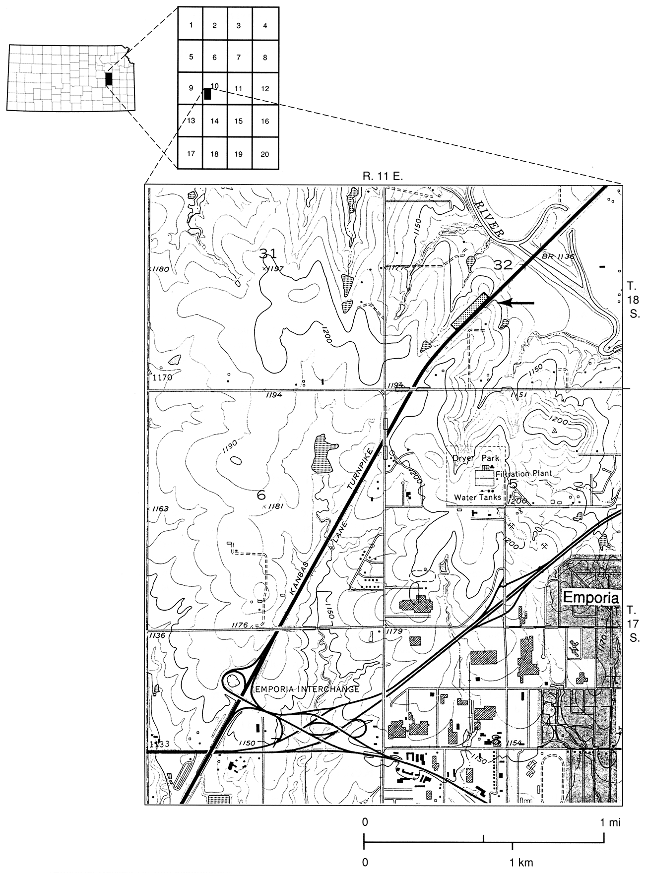 Locality of Lorton coal bed reference section near road marker 129, along northwest side of Kansas Turnpike, Lyon County, Kansas.