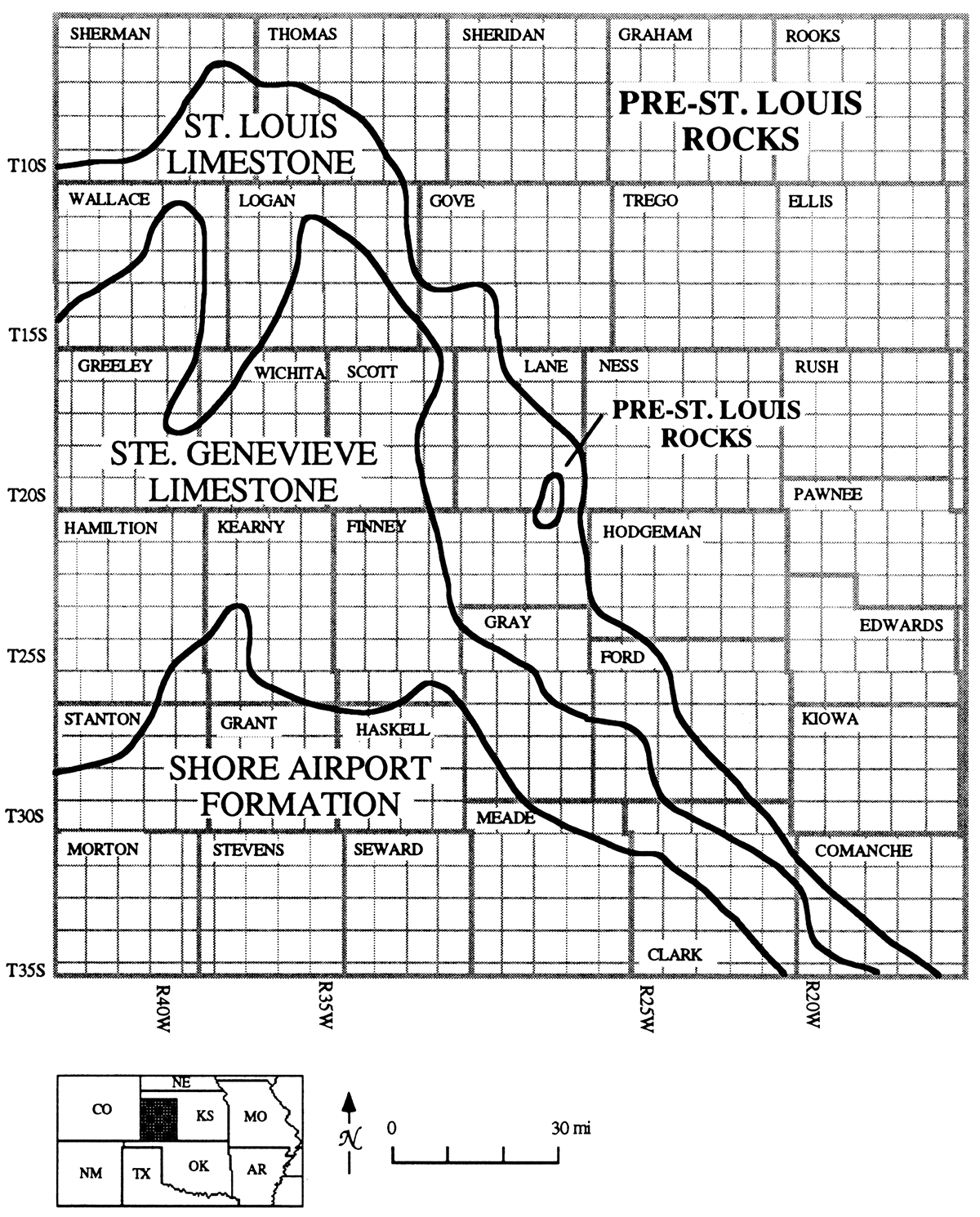 Subcrop map of Mississippian strata beneath the sub-Pennsylvanian unconformity in Kansas.