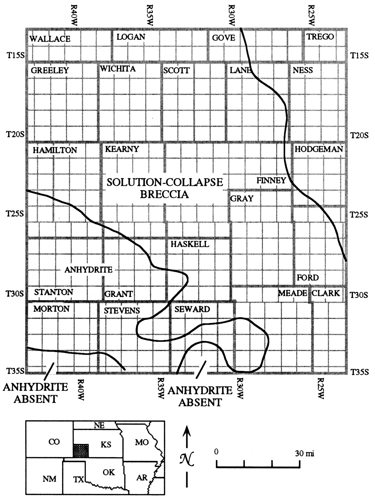 Location of preserved anhydrite in southwestern Kansas.