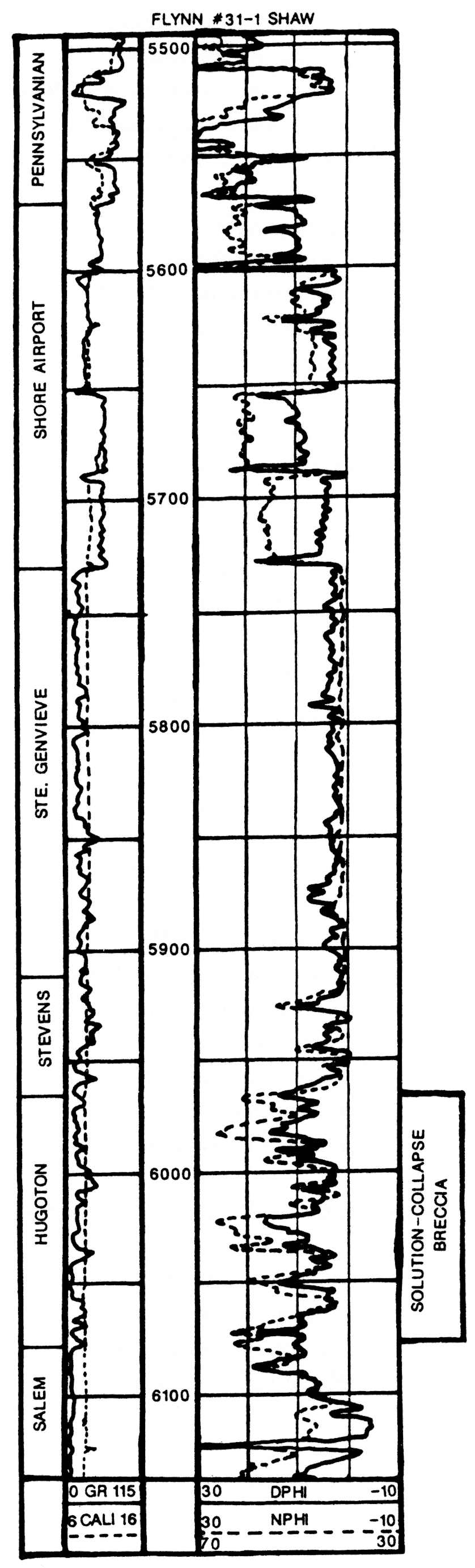 Gamma-ray and neutron-density logs from the Flynn #31-1 Shaw (sec. 31, T. 31 S., R. 34 W.).