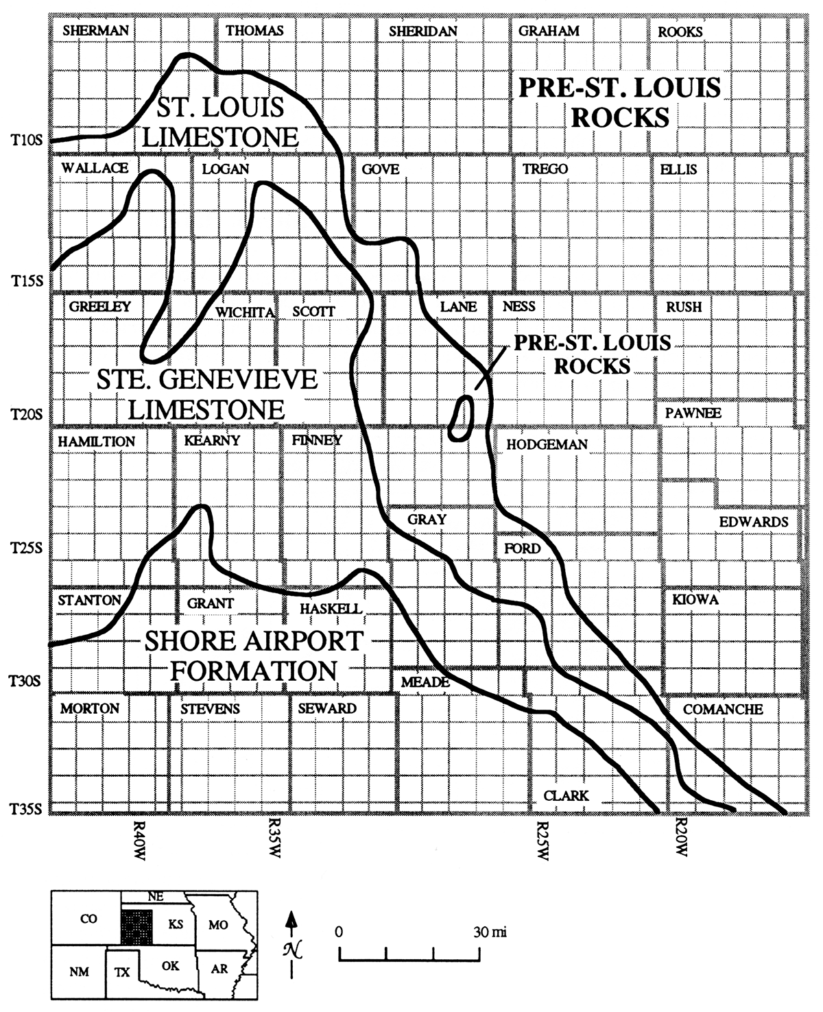 Subcrop map of Mississippian strata beneath the sub-Pennsylvanian unconformity in Kansas.