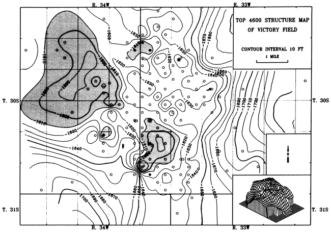 Contour map of K zone, Victory field, Kansas.