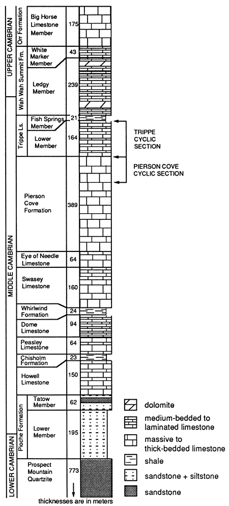 Cambrian stratigraphy in Wah Wah range, Utah.