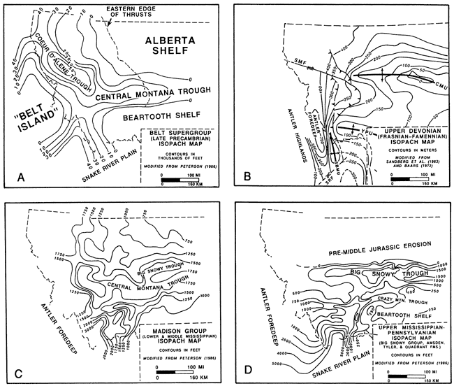 Four isopach maps.