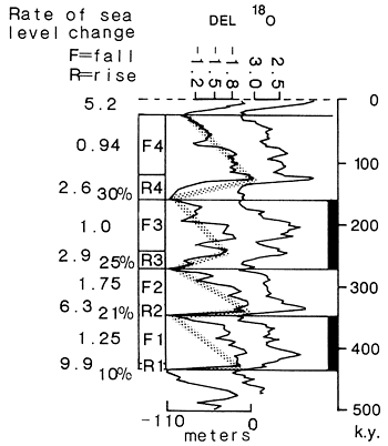 Quaternary-age oxygen isotope record for two deep-sea cores.