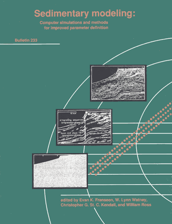 small image of the cover of the book; green color with title and authors in gold; three black and white sketches of a sedimentary system.