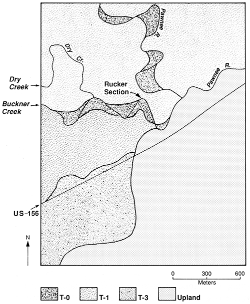 Landform map of locality PR-4 showing the location of the Rucker section.