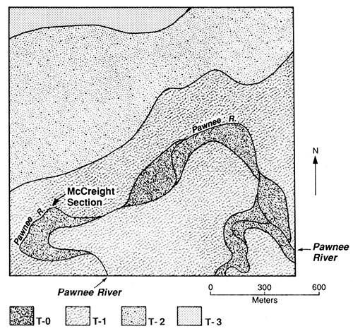 Landform map of locality PR-7 showing the location of the McCreight section.