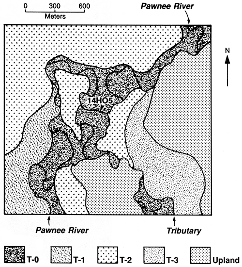 Landform map of locality PR-9 showing the location of site 14HO5.