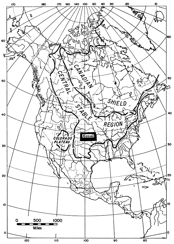 Kansas in southern part of Central Stable Region, east of Colorado Plateau.