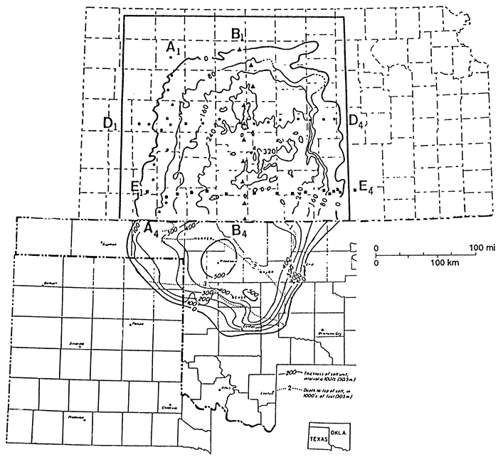 Distribution of Hutchinson Salt Member in Kansas, Oklahoma, and Texas.