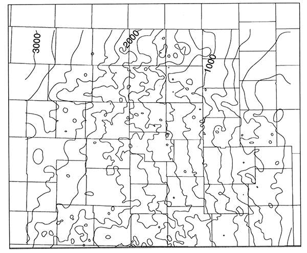 Depth to Hutchinson Salt Member of the Wellington Formation in Kansas.