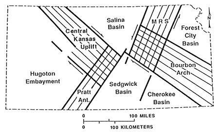 Grossly generalized depiction showing the interpretation of the basement structural and magnetic maps of figs. 1 and 2.