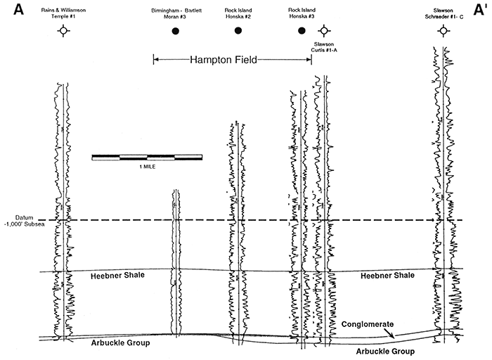 East-west structural cross section across a part of Hampton field.