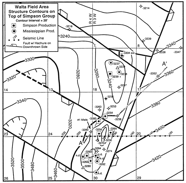 Structure contour map on top of Simpson Group of Walta field area,.