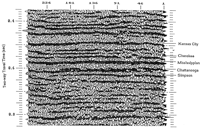 Enlarged display of a portion of the example seismic line (fig. 6).