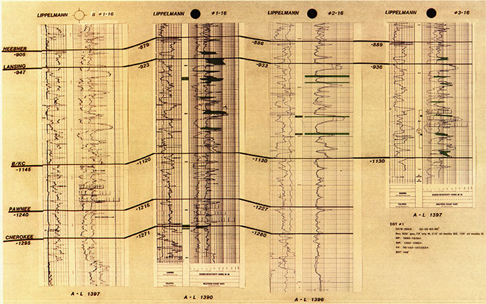 Synthetic seismogram of Lippelmann B #1-16, Lippelmann #1-16, Lippelmann #2-16, and Lippelmann #3-16.