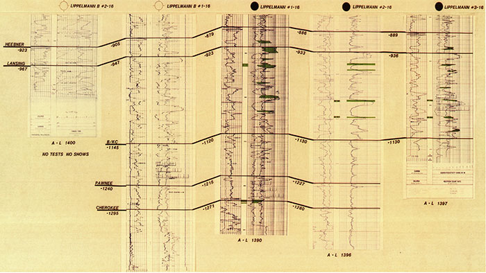 Synthetic seismogram of Lippelmann B #2-16, Lippelmann B # 1-16, Lippelmann # 1-16, Lippelmann #2-16, and Lippelmann #3-16.