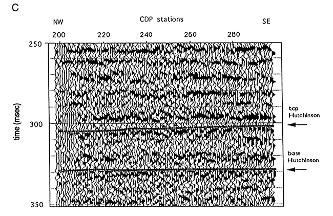 Interpretation of the seismic data (lower part).