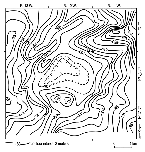 Contour map of the top of the Hutchinson Salt Member.