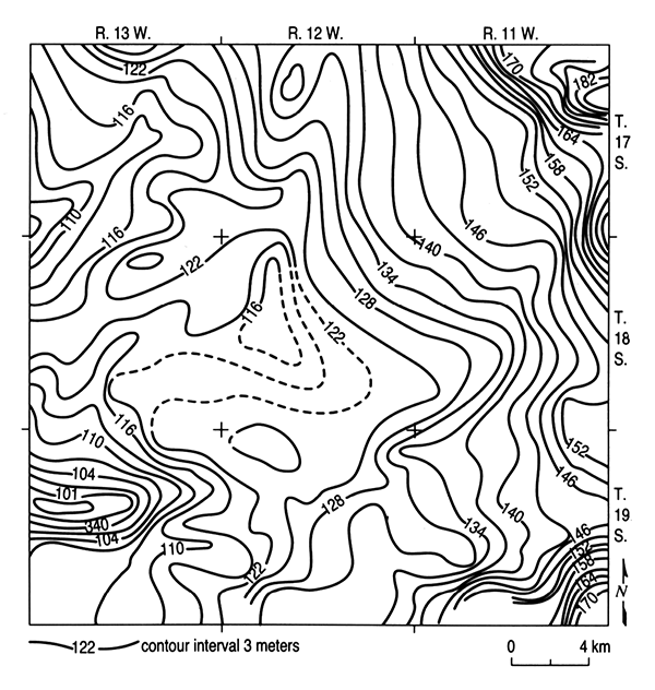 Contour map of the base of the Hutchinson Salt Member.