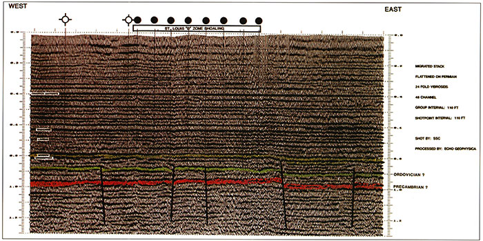 Seismic line 110 shown with a basement interpretation.