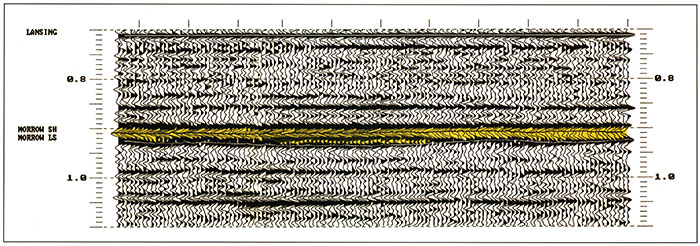 Actual seismic data example over a known Morrow channel.