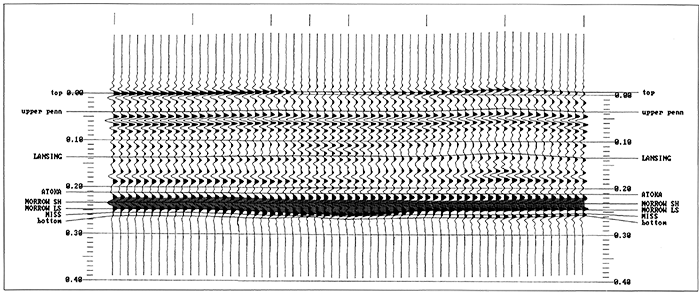 Idealized Morrow channel seismic trace model generated.