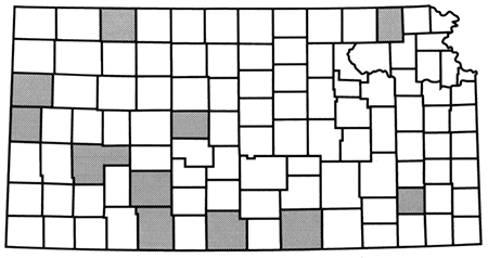 small map of Kansas highlighting counties covered in this bulletin