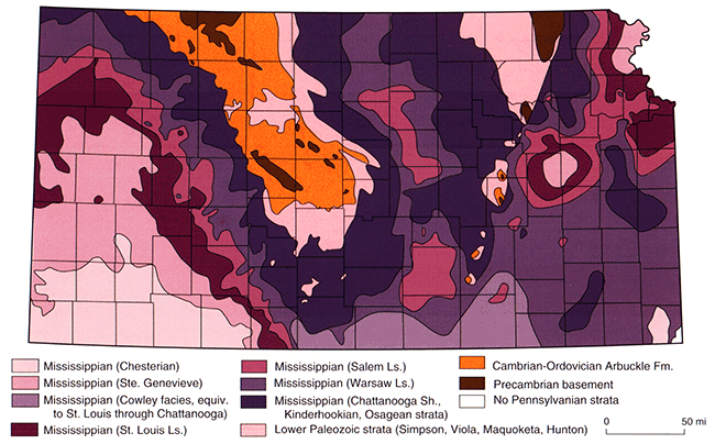Paleogeologic map of units subcropping below the basal Pennsylvanlan unconformity in Kansas.