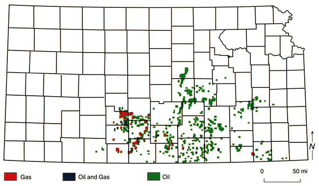 Distribution of petroleum production along the angular unconformity at the base of the Chattanooga Shale in Kansas.