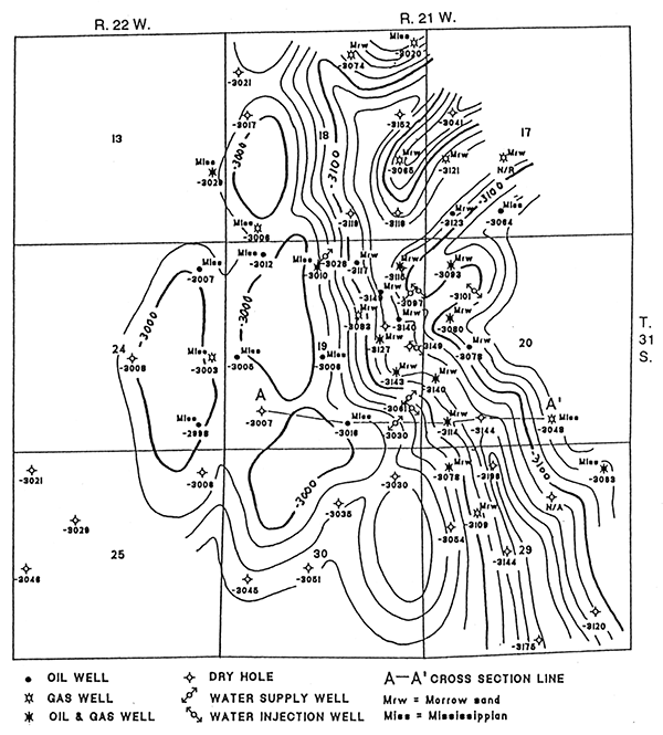 Geologic structure, top Mississippian.