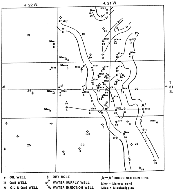 Isopach map, Morrow sand.