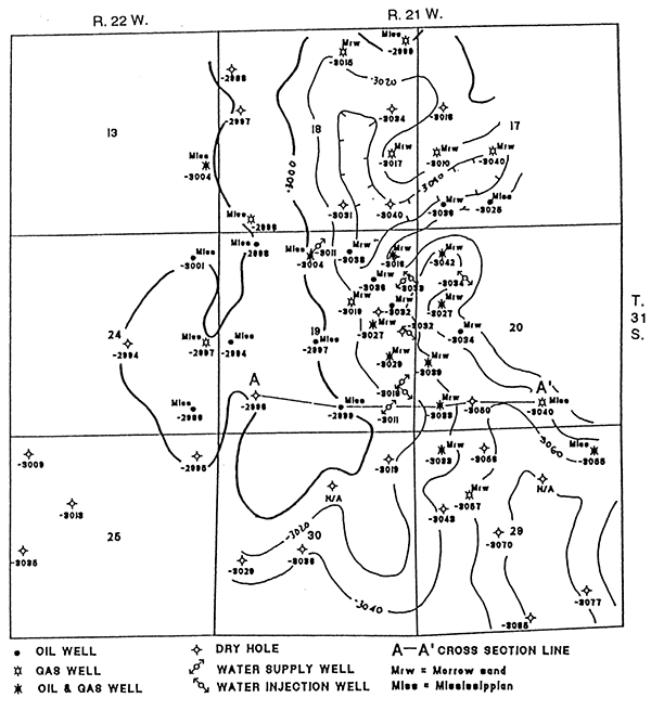 Geologic structure, base Inola (top Morrow).
