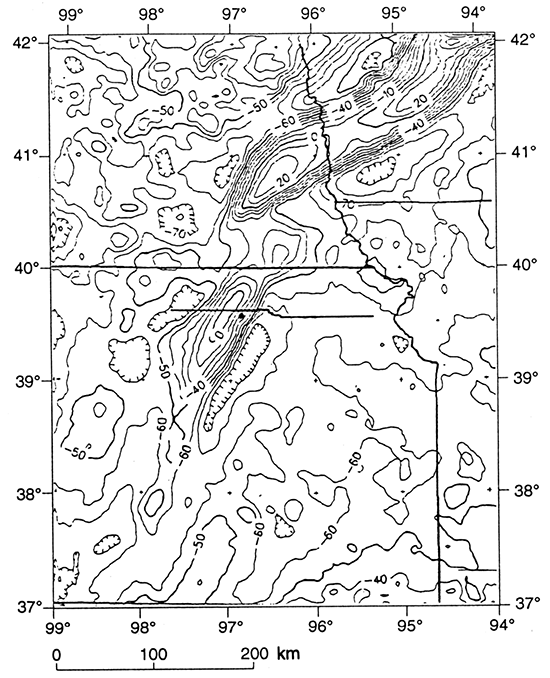 Kansas line 1 and Texaco Poersch #1 borehole.