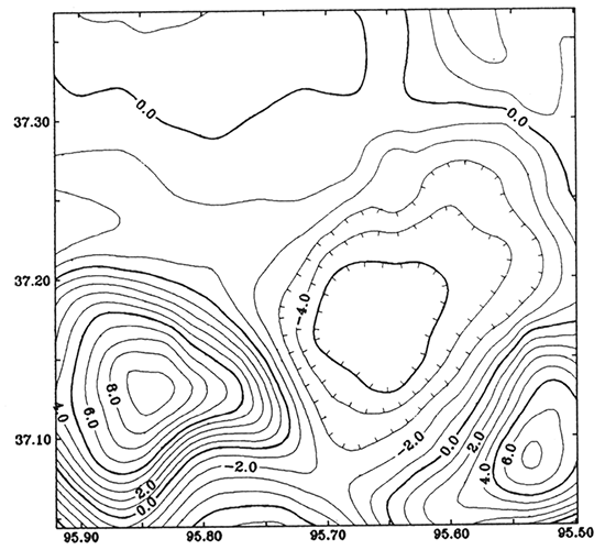 Gravity anomaly caused by lithological change in the basement.