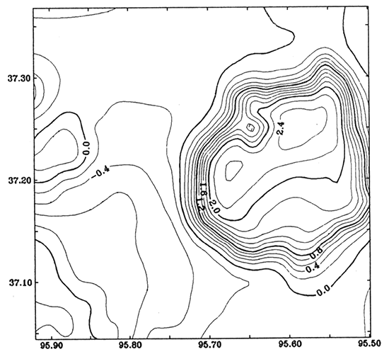Modeled gravity anomaly from the basement model.