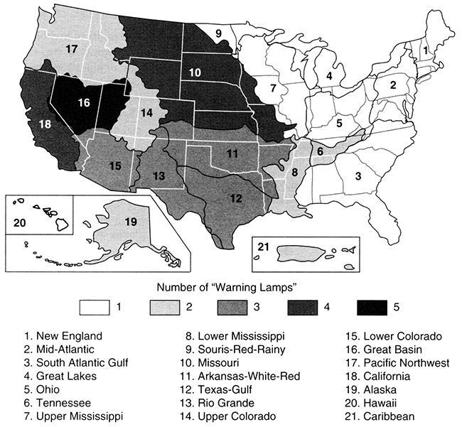 Map of USA showing vulnerability to climate change.